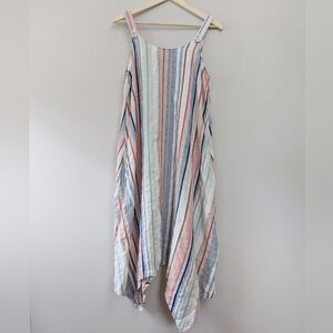 Foil New Zealand Asymmetric Striped linen Pinafore Dress Lagenlook Artsy 6‎